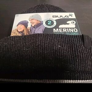 Bula 2-Pack Merino Wool Blend Beanie Hat Unisex One Size Black & Gray NEW